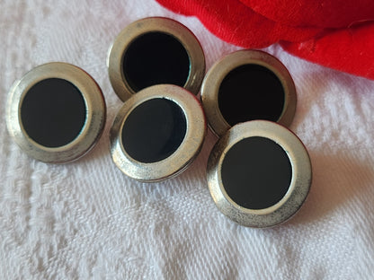 Lot 5 boutons vintage en metal argenté bleu quasi noir 1,7 cm ref 6026