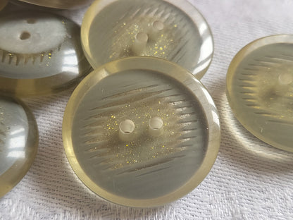 Lot 6 gros boutons vintage épais inclusion gris argenté à trous  2,8 cm ref 4698