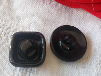 Duo boutons anciens en verre noir argenté à pied 1,6 et  1,7 cm D13E