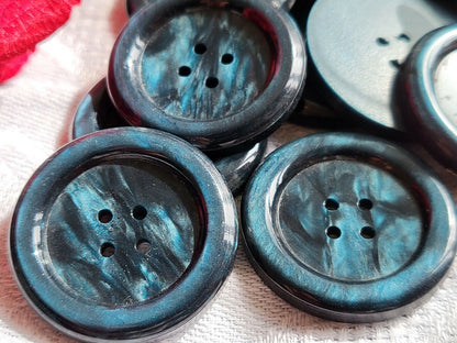 Lot 6 gros boutons anciens bleu marbré 2,6 cm année 50  ref 2930