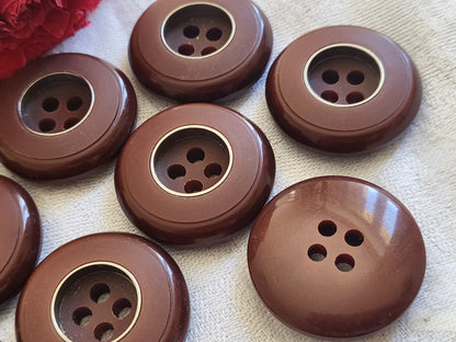 Lot 6 boutons vintage épais marron cerclure argenté diamètre: 2,6 cm ref 3496 *