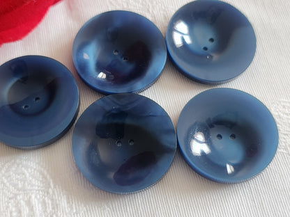 Lot 5 boutons vintage bleu à trous  2,7 cm gros  ref 6215