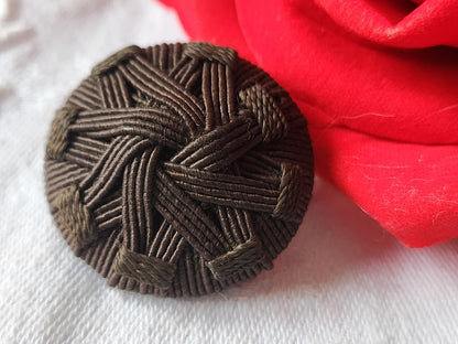 Gros bouton ancien en passementerie marron  superbe 3,1 cm D12T
