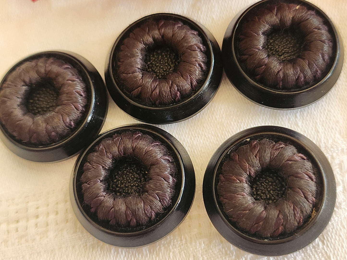 Lot 5 boutons anciens vintage passementerie marron 2,7 cm ref 149