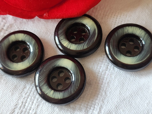 Lot 4 boutons vintage marron effet corne trous gros 2,5 cm ref 1645