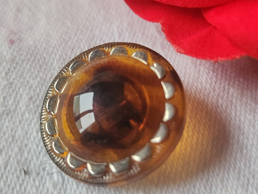 Bouton anciens en verre  marron motif ecaille argenté 2,2 cm D9O