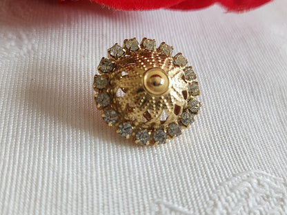 Bouton en métal doré dôme et strass en verre léger 16 mm ou 1,6 cm G12J