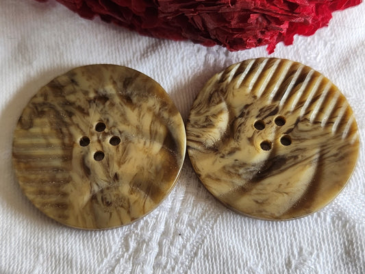 Duo gros bouton ancien galalithe jaspé collection art deco 3,6 cm G19D