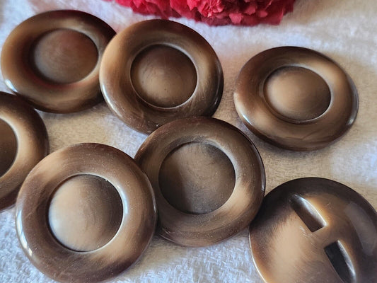 Lot 6 gros boutons vintage marron camaieu pied 3 cm ref 4769