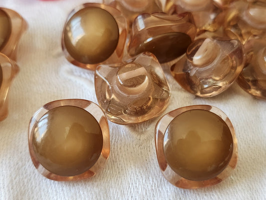Lot 8 boutons vintage marron bord transparent superbe 1,5 cm ref 6084