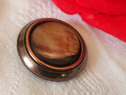 Gros bouton vintage monture métal coeur nacre marron  26 mm ou 2,6 cm G12L