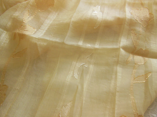 Coupon tissu voilage  i voire blanc marron 96 cm sur 1 m 09 B3