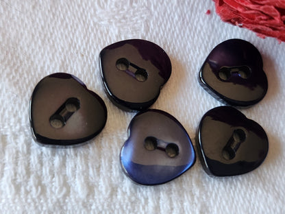 lot 5 mini boutons anciens en nacre forme de coeur bleu 1,1 cm ref 4906