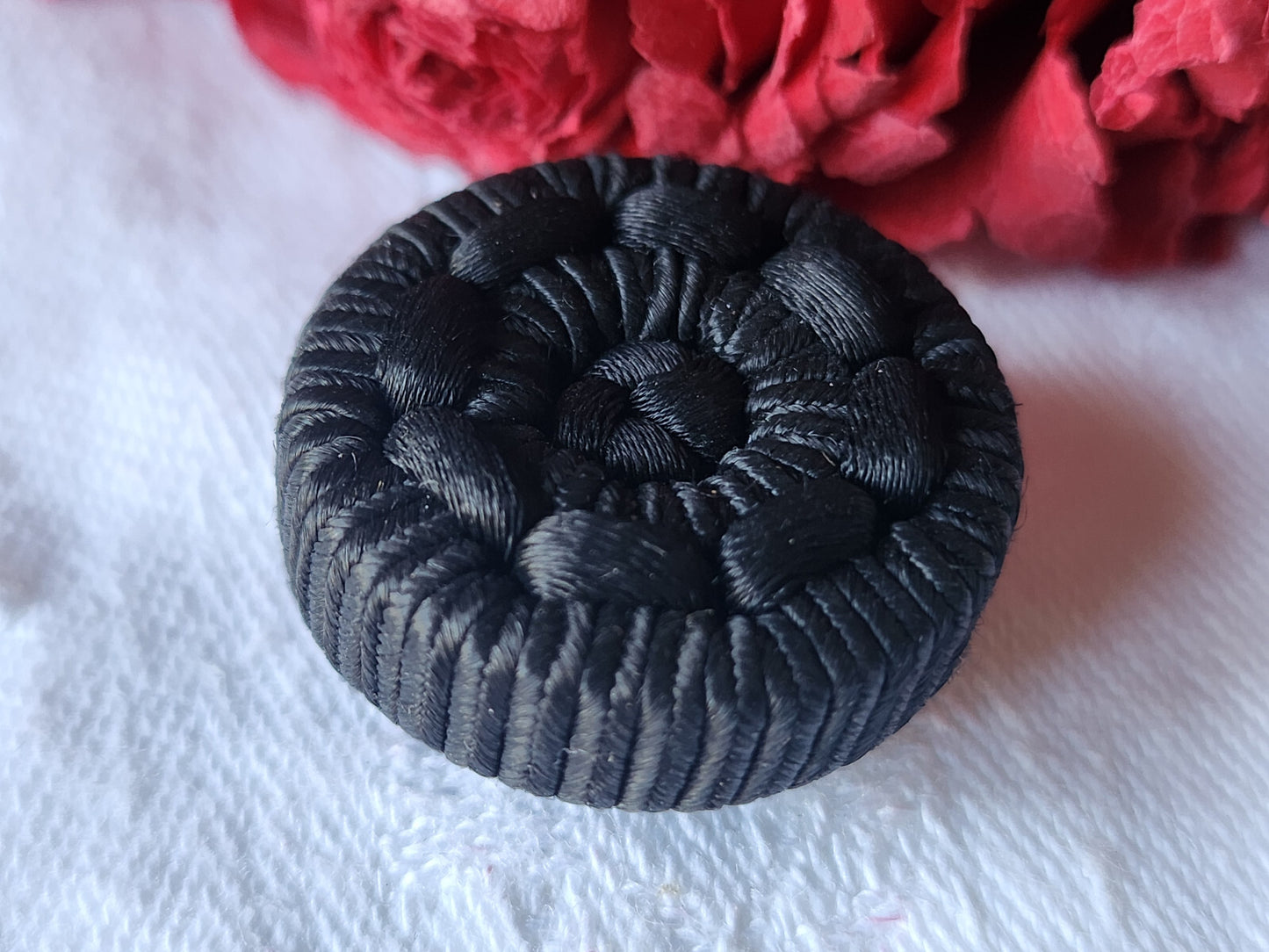 Gros bouton  noir passementerie vintage pied 2,6 cm D17H