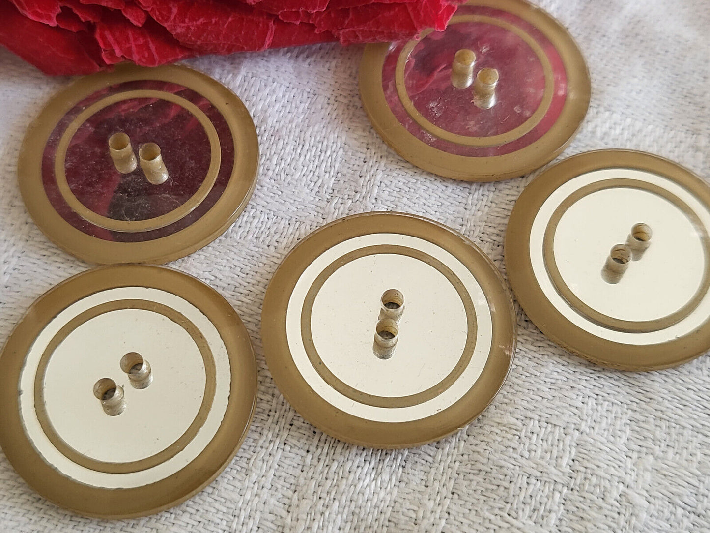 Lot 5 boutons miroir en plastique anciens vintage 2,1 cm ref  156