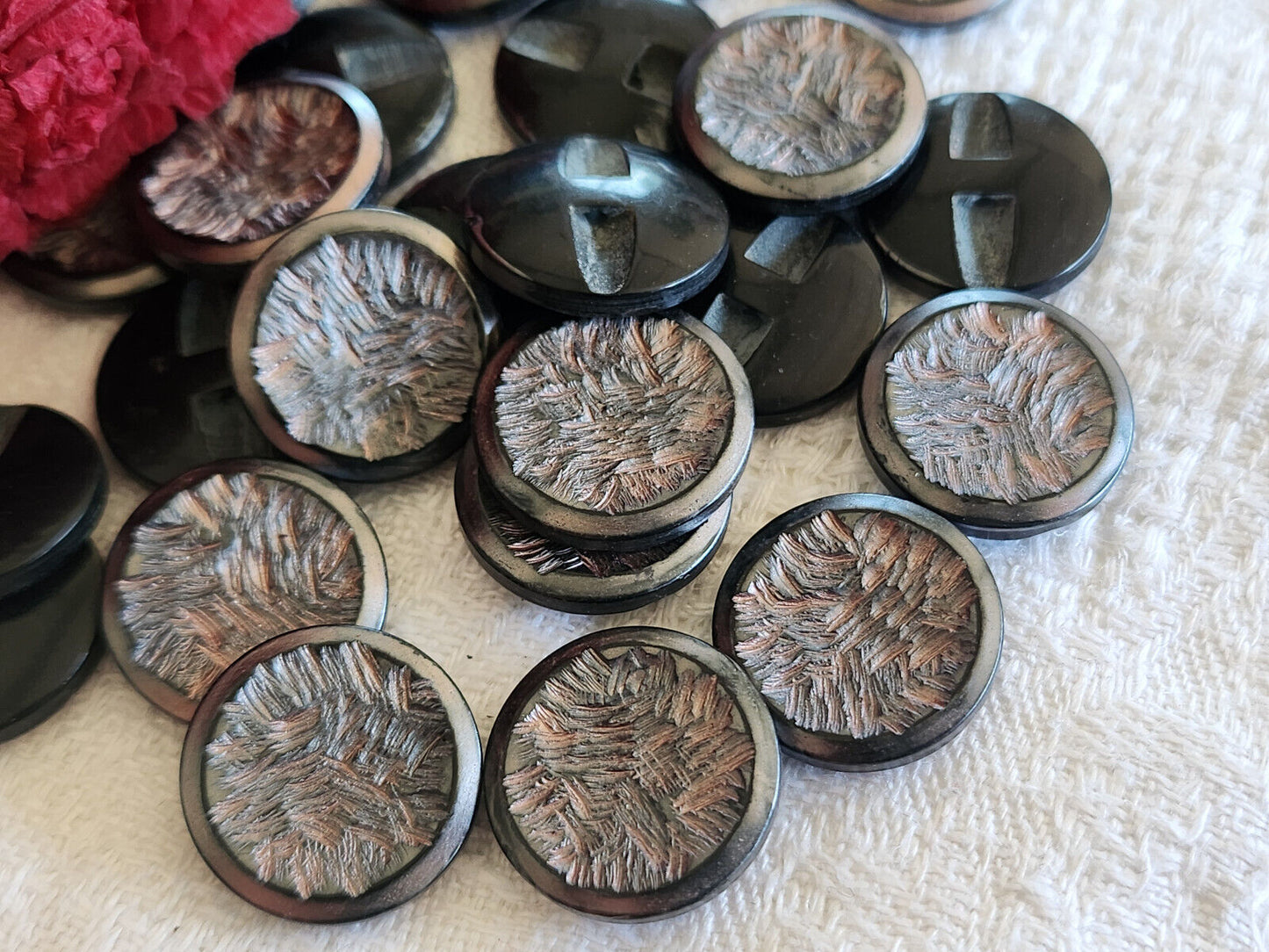 Lot 12 boutons vintage rose argenté noir pied 1,6 cm ref 1843