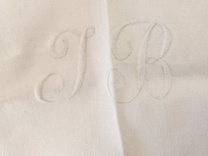 Ancienne nappe damassé monogramme IB rectangulaire B8
