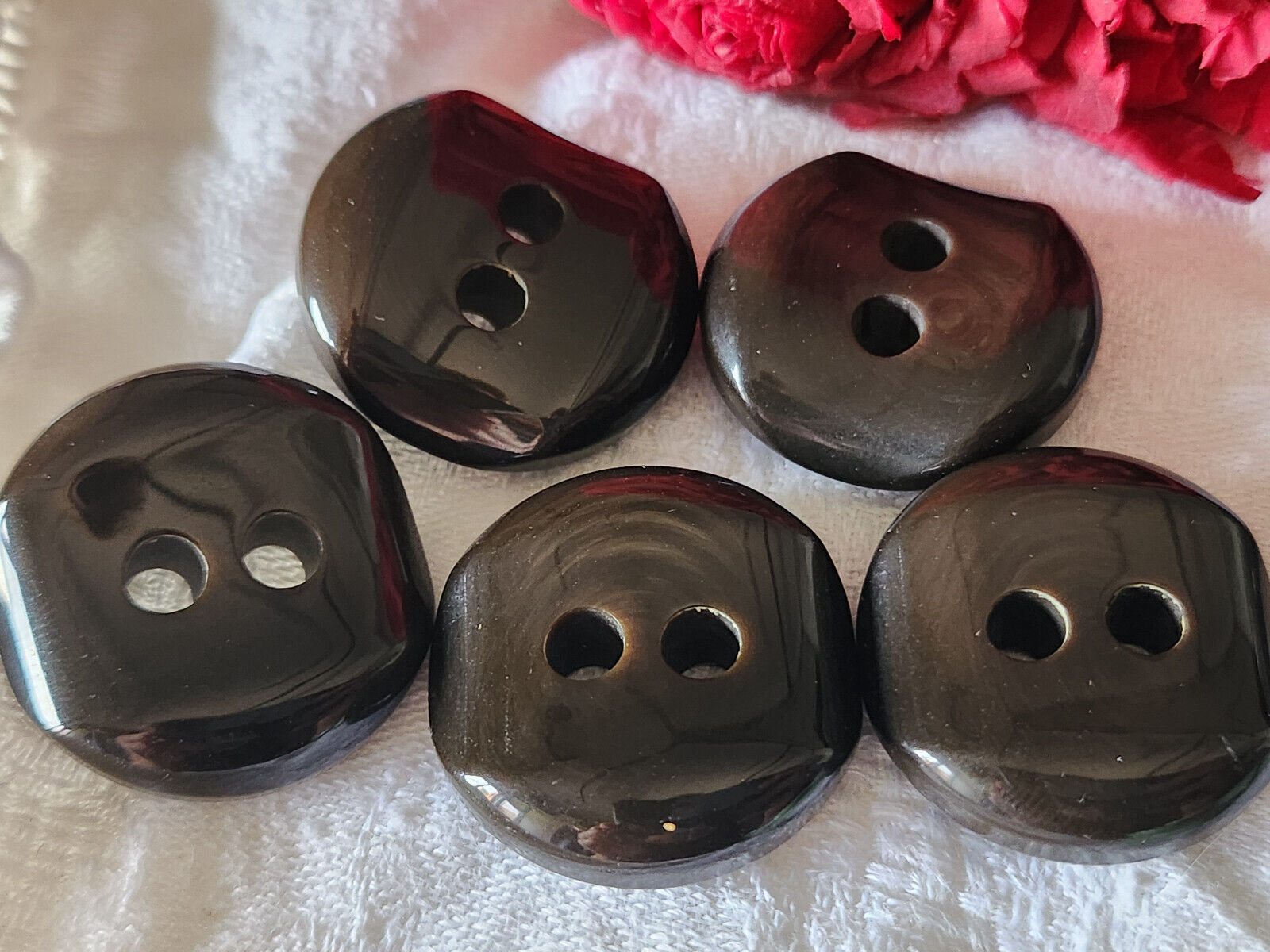 Lot 5 épais boutons vintage marron 2,7 cm à trous ref 6026