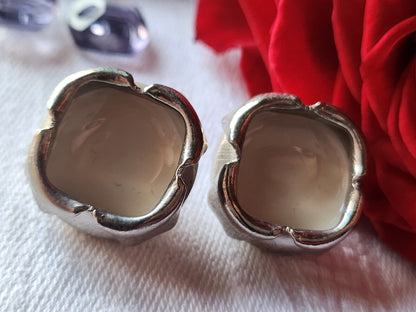Duo superbes boutons anciens en métal créme argenté vintage 1,9 cm D5B
