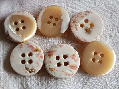 Lot 6 boutons anciens en nacre beige  épais bord 2,2 cm lourd ref  6017