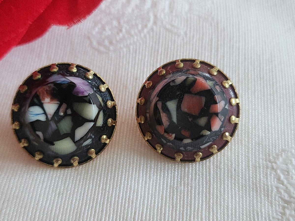 Collection duo boutons anciens effet mosaique  pied métal 1,8 cm D15i
