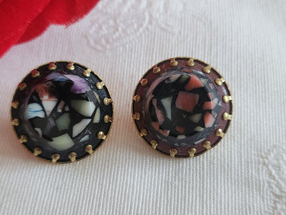 Collection duo boutons anciens effet mosaique  pied métal 1,8 cm D15i