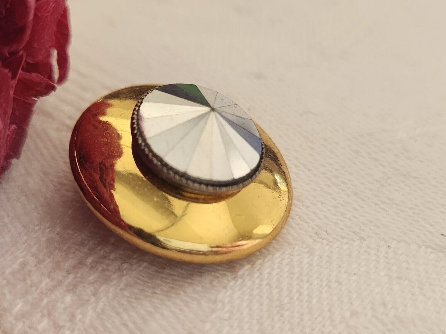 Bouton vintage en métal doré avec strass argenté pied 2,2 cm G2F