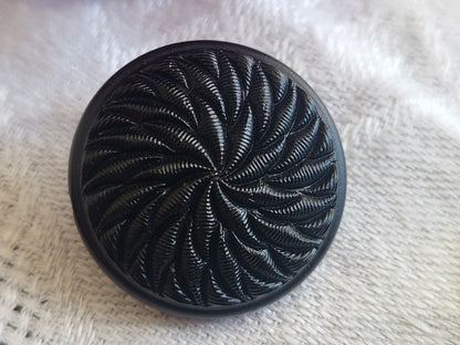 Bouton ancien en verre noir spirale à pied travaillé 2,1 cm vintage 23,1 cm G18D