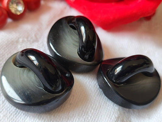 Trio superbes boutons vintage anse noir haute pied 2,2 cm ref 1201
