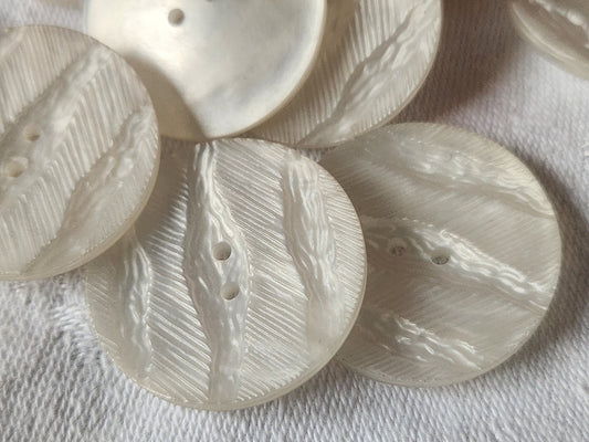 Lot 6 très gros boutons vintage effet  blanc texturé mat 3,5 cm ref 3560