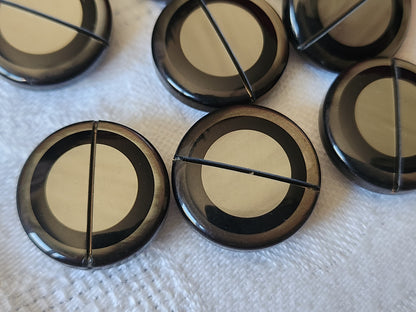 Lot 6 boutons vintage noir argenté inclusion 1,9 cm épais pied ref 5286