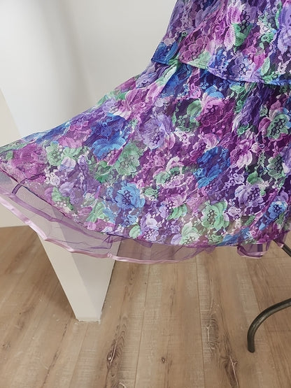 Kitch robe atypique violette vert dentelle jupon T38 Lina Innocenti ref portant