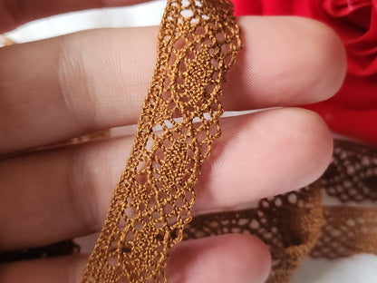 Dentelle vintage marron coton 3 métres sur 1,5 cm A6