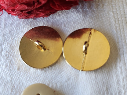 Duo boutons vintage en métal bleu doré 2 cm pied G15G