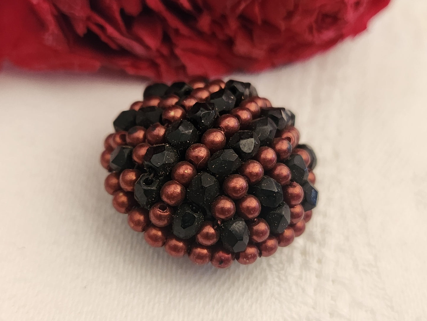 Bouton vintage  métal torsade perle main bijoux parurier 2,5 cm G5C