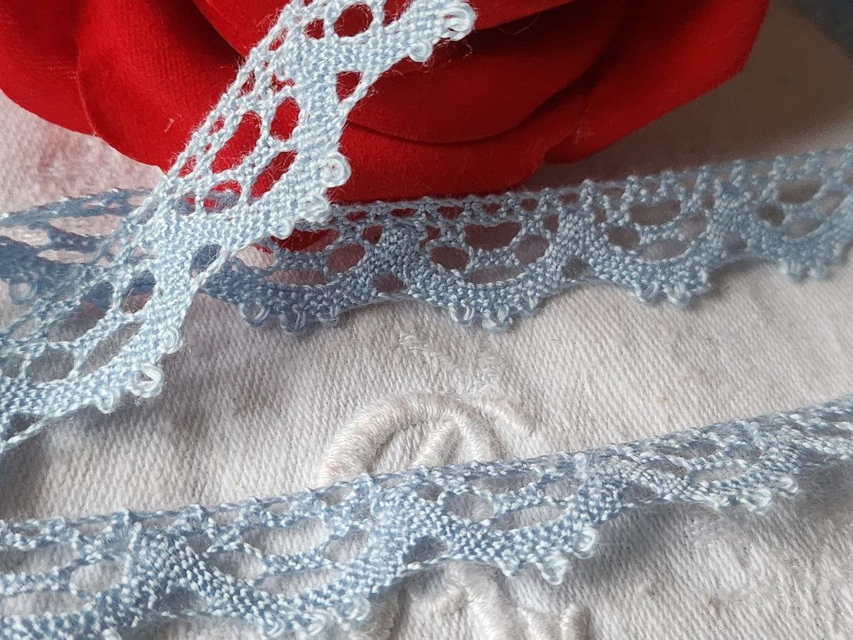 Dentelle vintage bleu ciel  coton 3 métres sur 1,4 cm A3