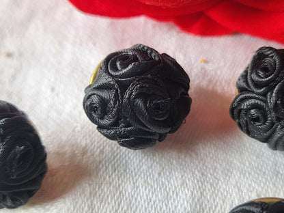 lot 6 boutons vintage noir passementerie fleur pied 1,8 cm ref 3554