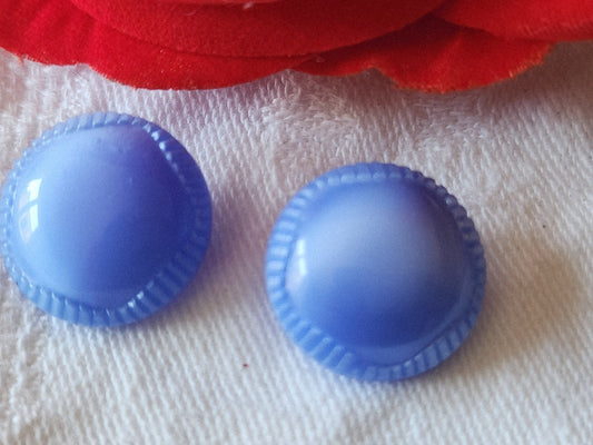 Duo boutons anciens en verre bleu collection  1,7 cm D4C