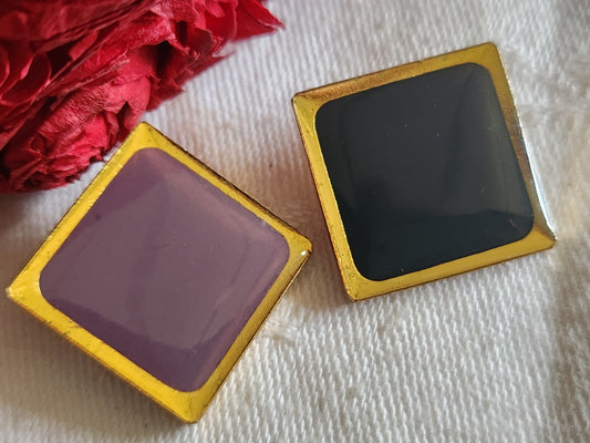 Duo boutons vintage métal coeur carré  2  cm lourd doré D14J