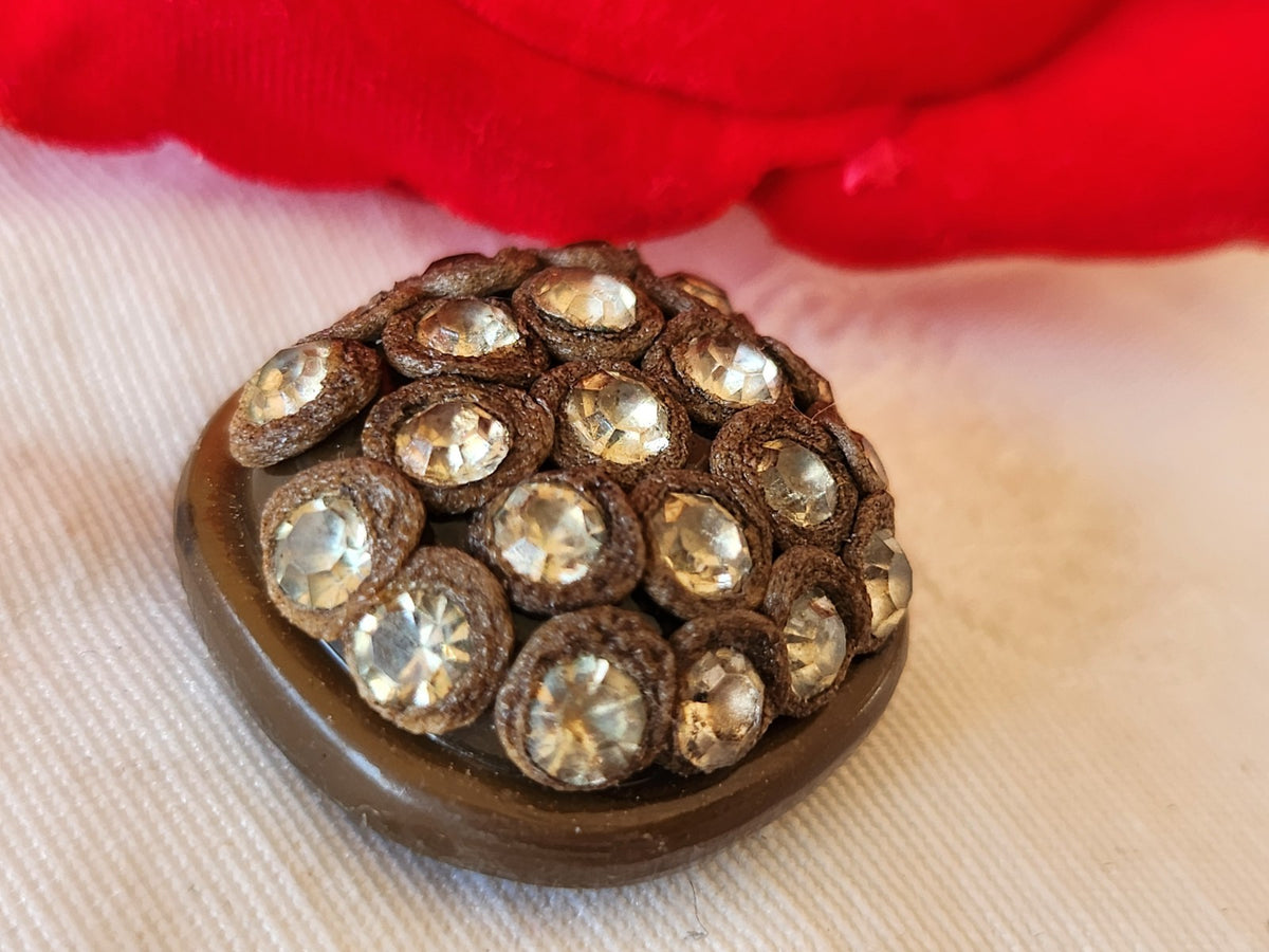 Bouton vintage parurier collection resine strass marron bijoux  2,5 cm ref 6668