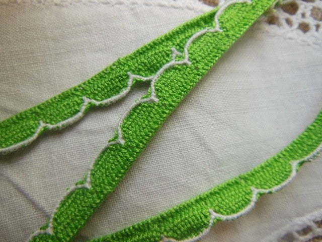 Galon ancien dentelle vintage vert avec bordure blanche 5 mètres sur 0,7 cm A3