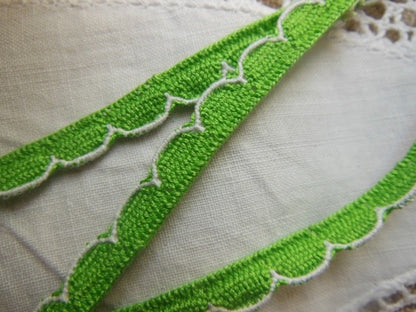 Galon ancien dentelle vintage vert avec bordure blanche 5 mètres sur 0,7 cm A3