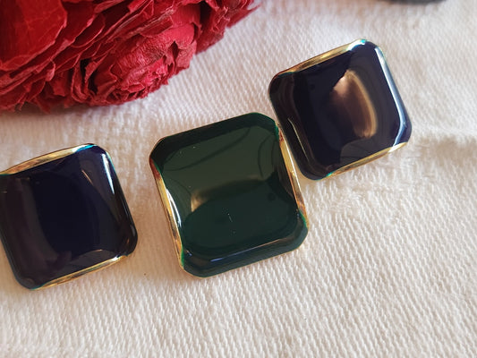 Trio boutons vintage en métal bleu vert pied 1,5 sur 1,6 cm et 1,7 sur 1,9  D7D