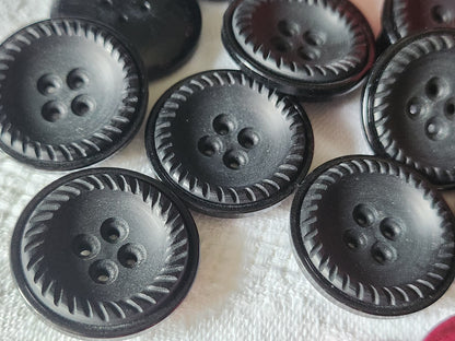 Lot 8 boutons vintage noir travaillé pied 2,4 cm ref 1799