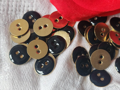 Lot 18 boutons vintage en métal doré et bleu quasi noir à trous 1,1 cm ref 3117