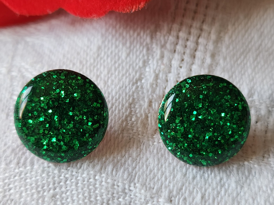Duo boutons vintage en métal emaille paillette vert bijoux superbe 1,3 cm D4E