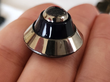 Haut bouton ancien en verre bleu argenté pied métal 2,3 cm ou 23 mm G18D