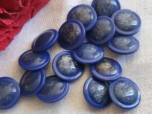 Lot 18 petits boutons vintage bleu cœur paillette à pied 1,4 cm ref 641