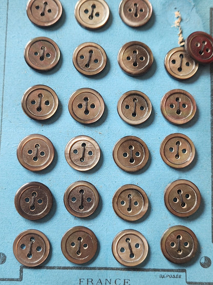 Plaque 24 boutons anciens en nacre gris 1,2 cm année 20/30 N°1