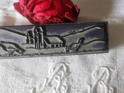 Tampon ancien frise idéale broderie paysage oiseau collection 16  cm  n°44-2